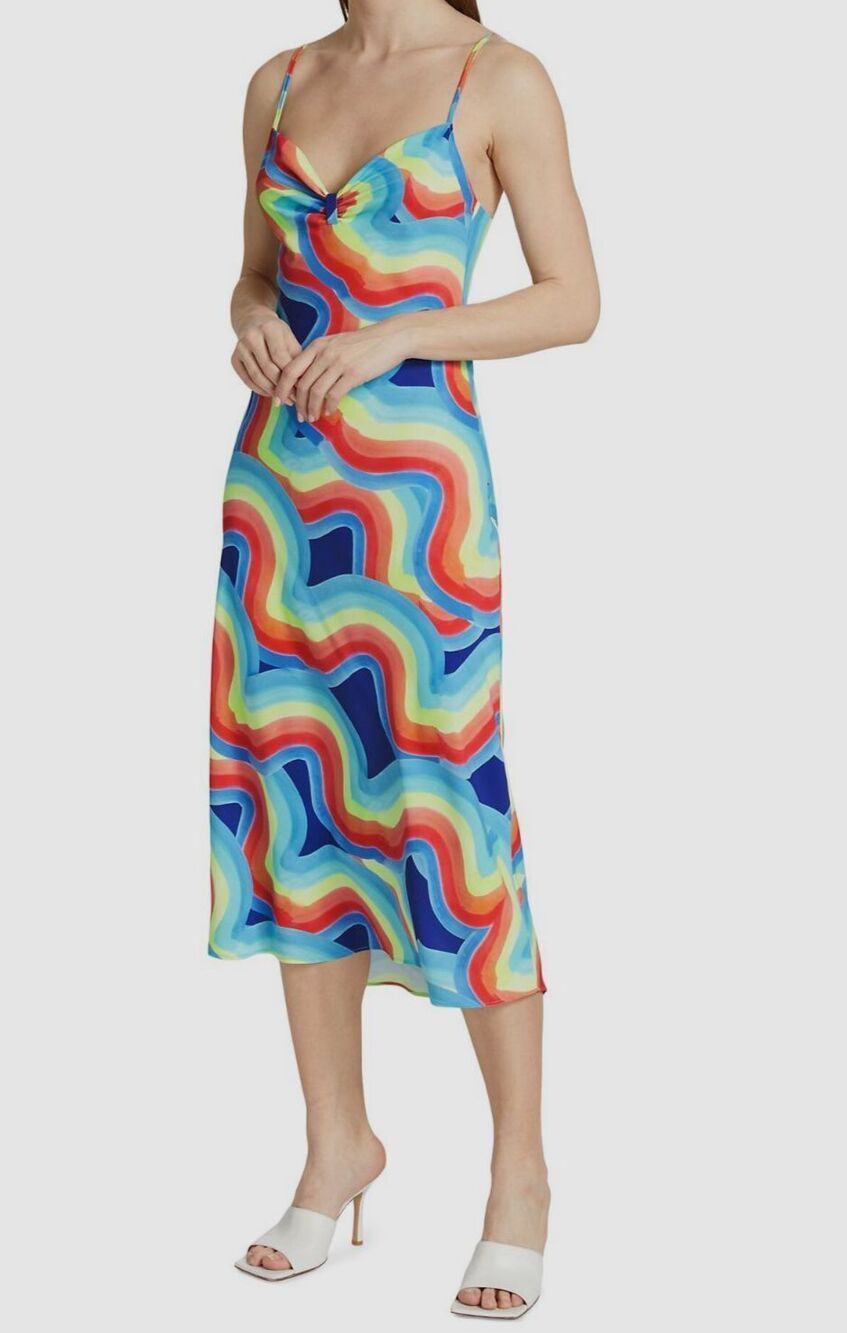 Le Superbe Bessette 90s Printed Midi Slip Dress Abstract Rainbow Party Formal S